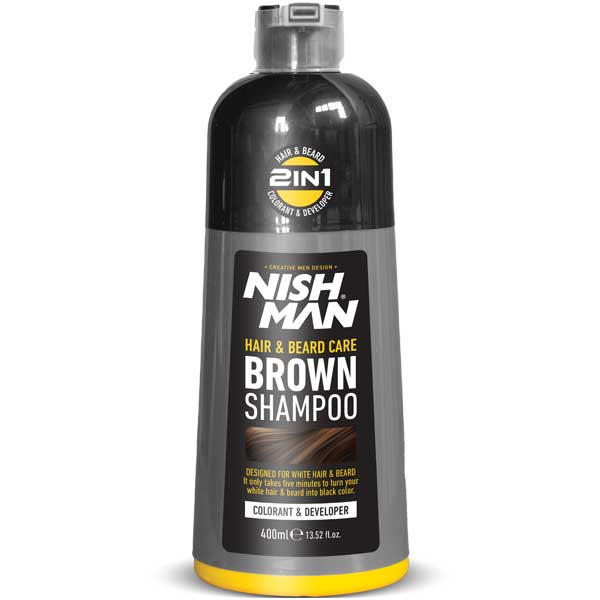 Шампунь коричневый тонирующий для волос и бороды NISHMAN brown shampoo 400 ml
