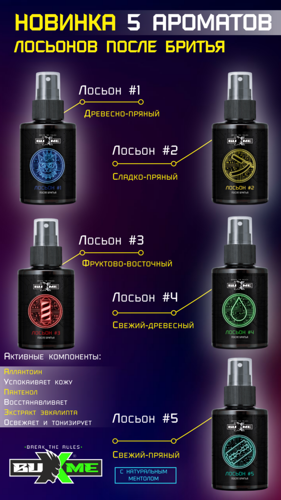 Buxme выпустил 5 ароматов лосьонов после бритья